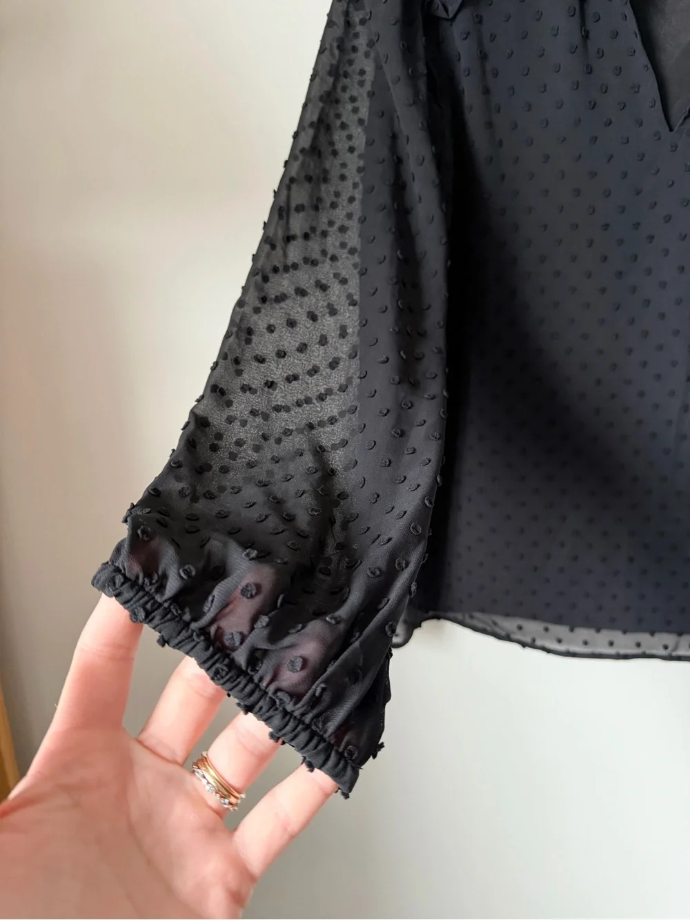 J. Crew Black Swiss Dot V-Neck Long Sleeve Blouse